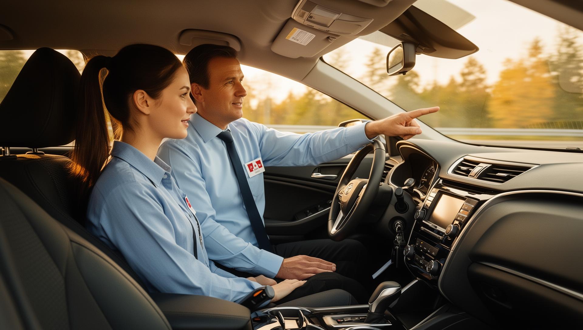 Driving instructor teaching a student to drive in Ontario - GoodRates Insurance